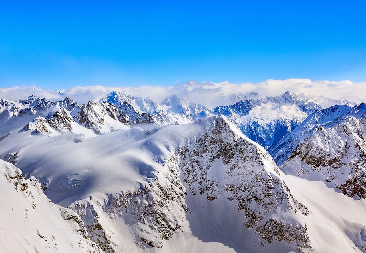 Image of snow-capped mountains in the European Alps